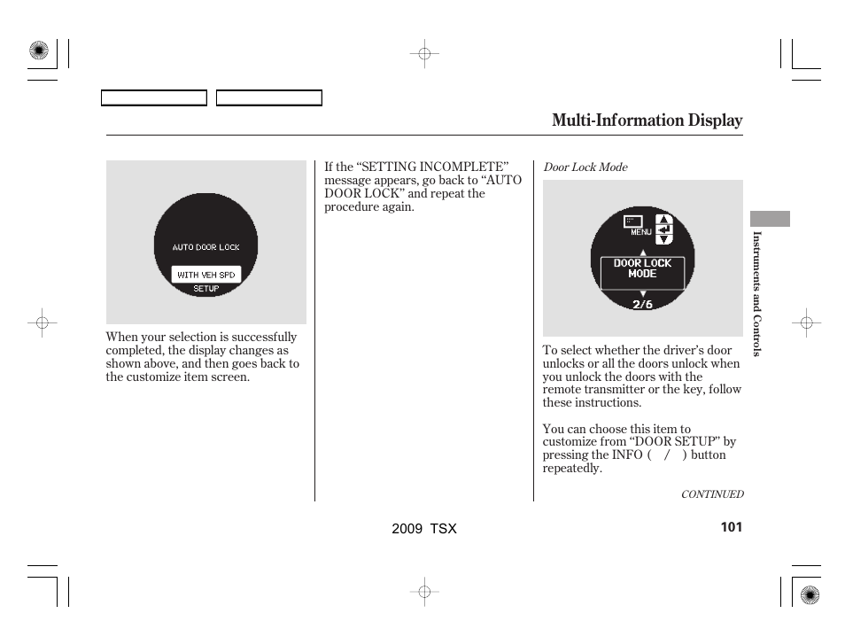 Multi-information display | Acura 2009 TSX User Manual | Page 104 / 524