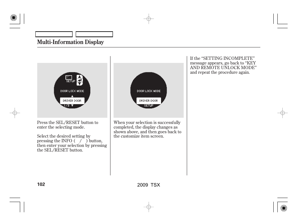 Multi-information display | Acura 2009 TSX User Manual | Page 105 / 524