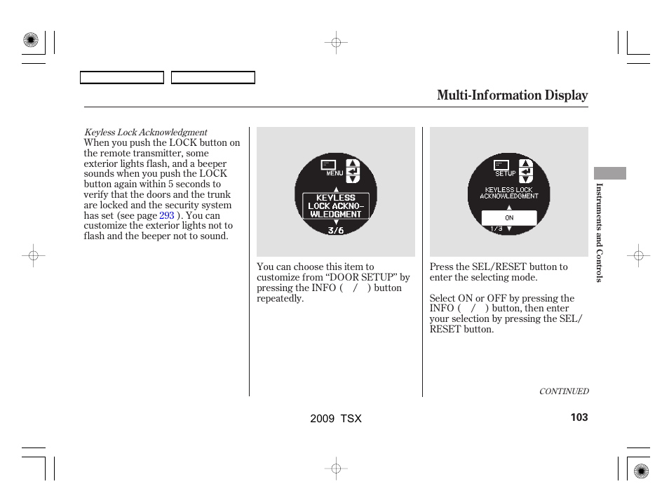 Multi-information display | Acura 2009 TSX User Manual | Page 106 / 524