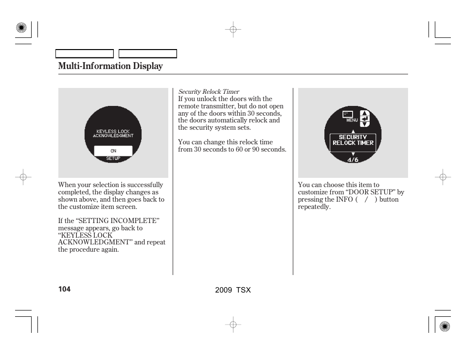 Multi-information display | Acura 2009 TSX User Manual | Page 107 / 524