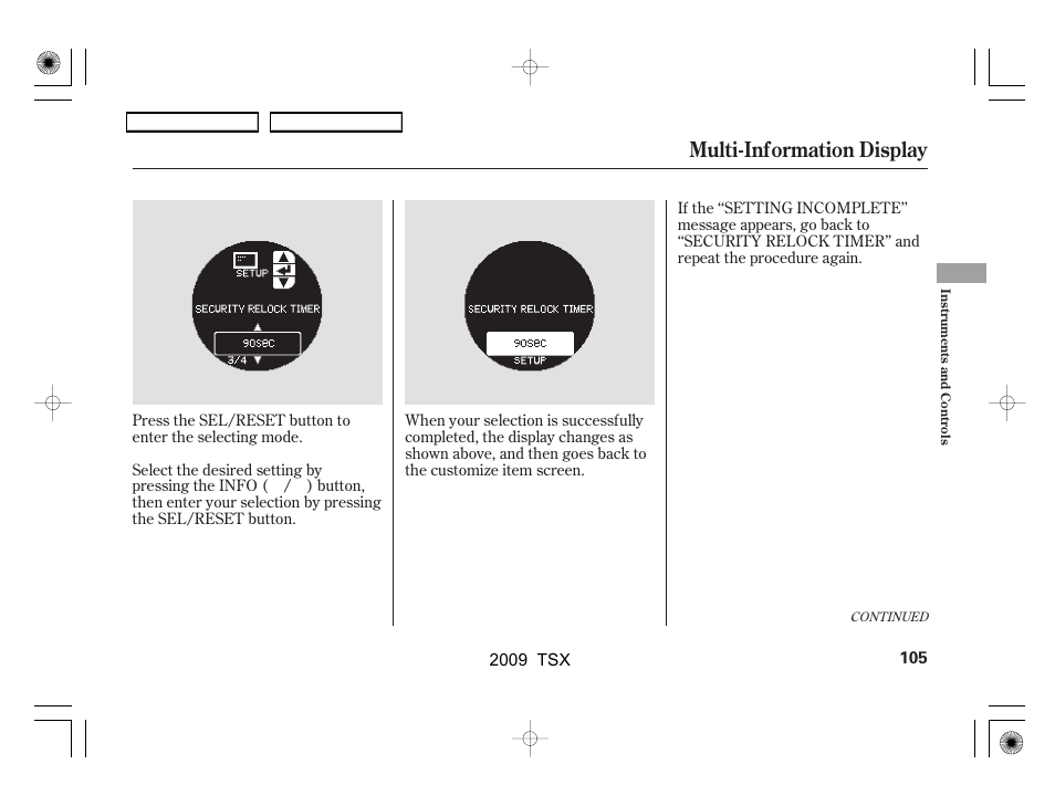 Multi-information display | Acura 2009 TSX User Manual | Page 108 / 524