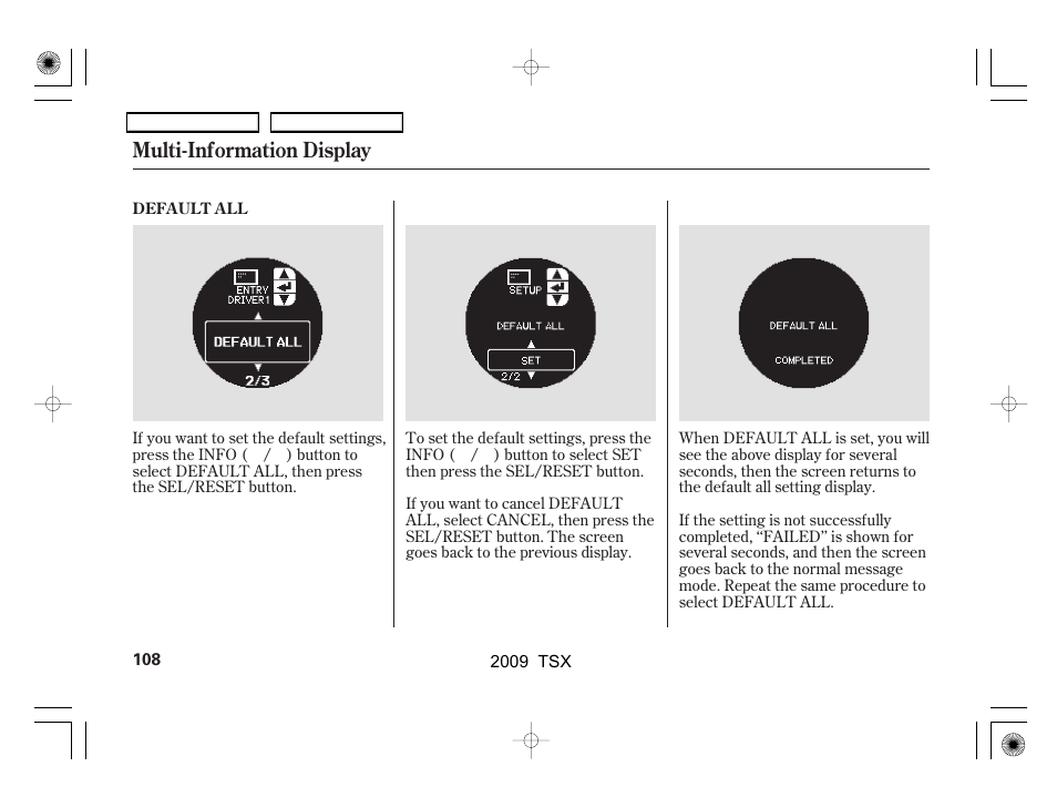 Multi-information display | Acura 2009 TSX User Manual | Page 111 / 524