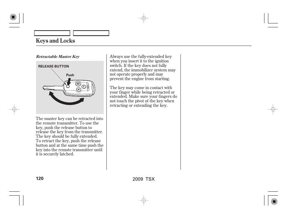 Keys and locks | Acura 2009 TSX User Manual | Page 123 / 524