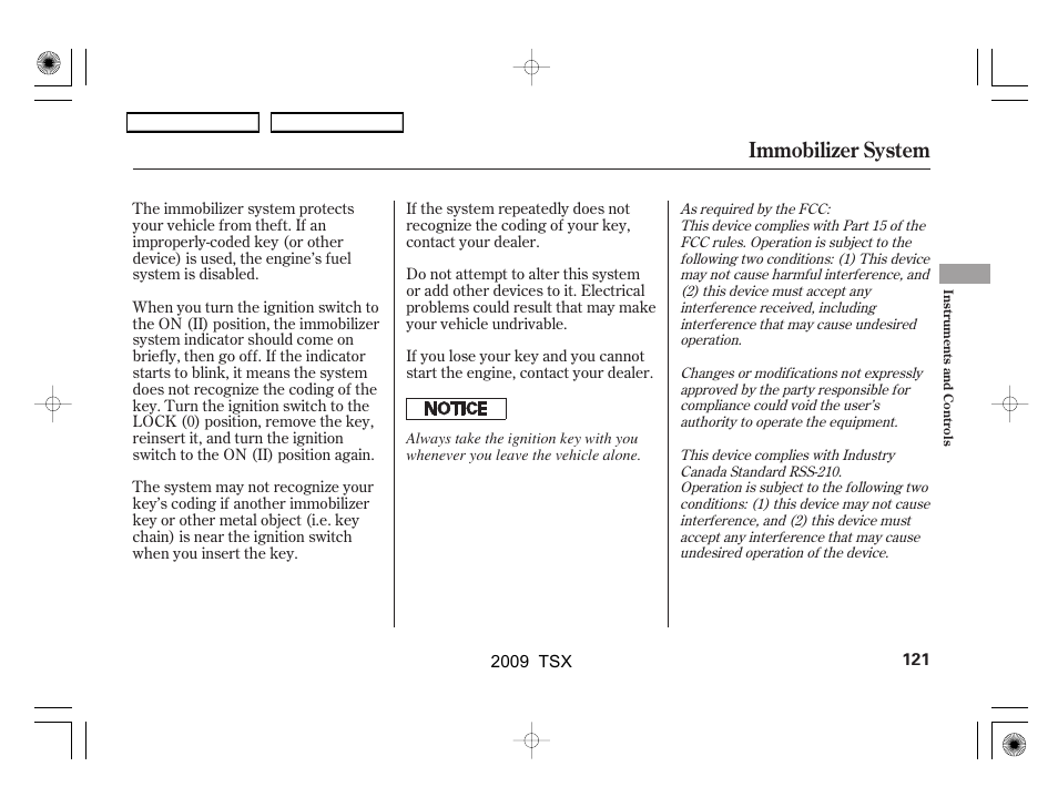 Immobilizer system | Acura 2009 TSX User Manual | Page 124 / 524