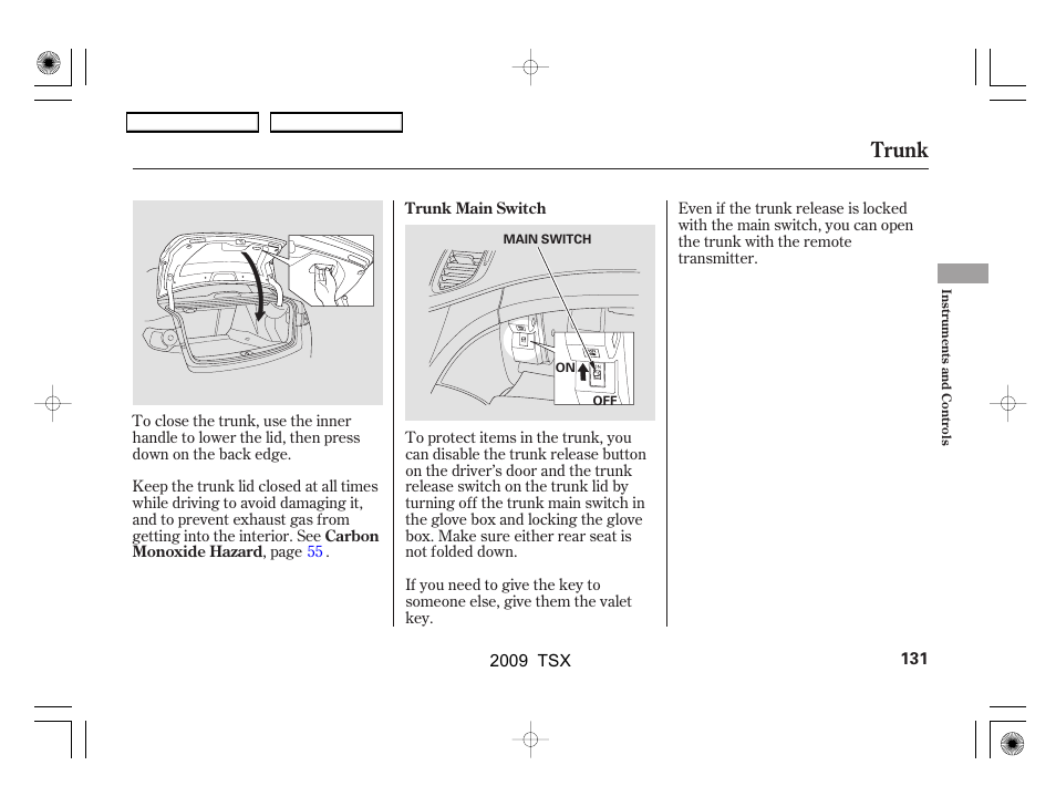 Trunk | Acura 2009 TSX User Manual | Page 134 / 524