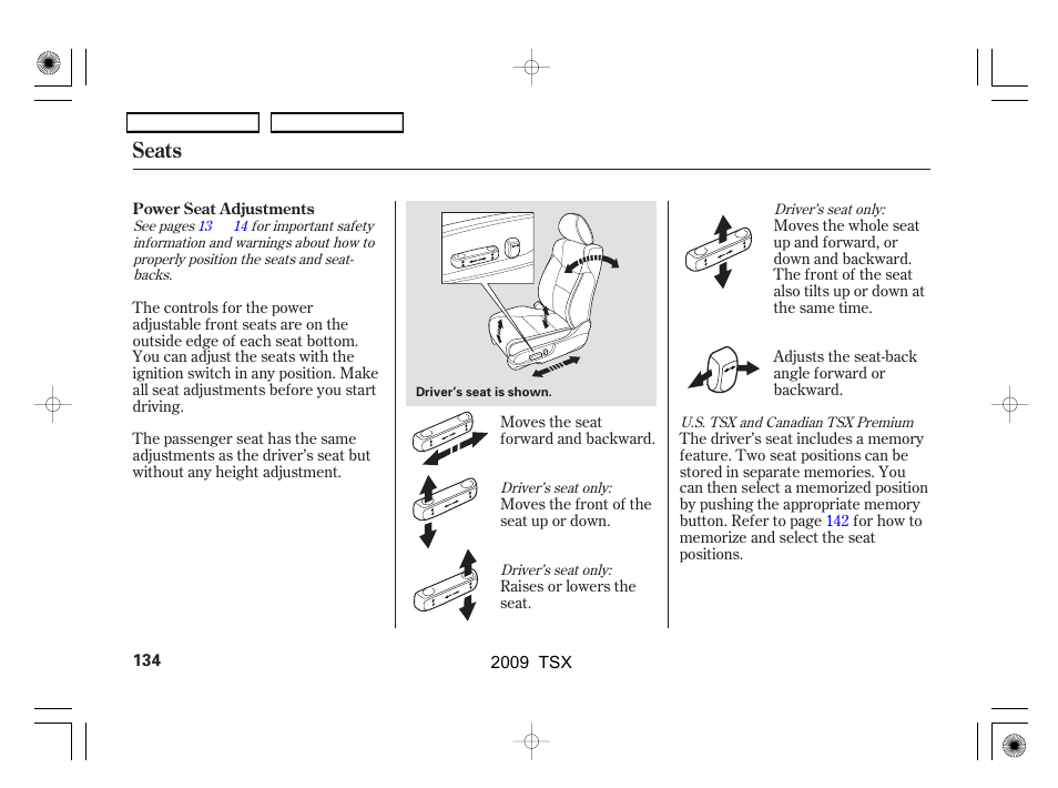 Seats | Acura 2009 TSX User Manual | Page 137 / 524