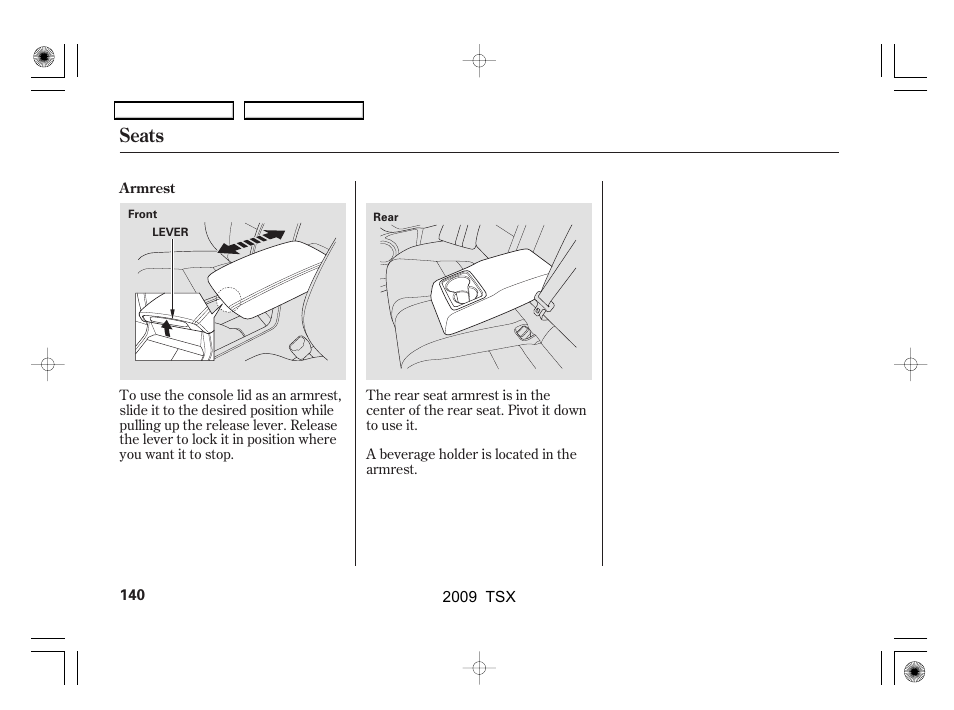 Seats | Acura 2009 TSX User Manual | Page 143 / 524