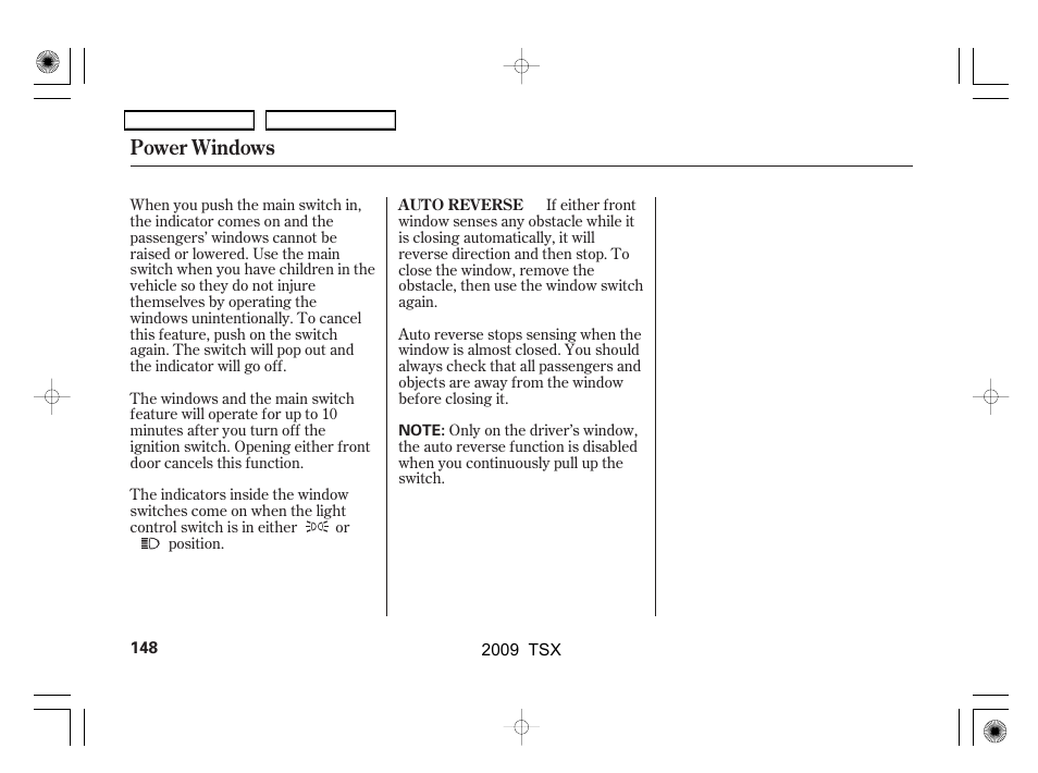 Power windows | Acura 2009 TSX User Manual | Page 151 / 524