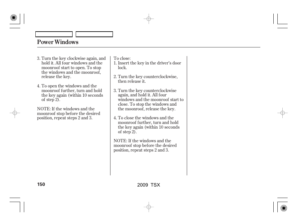 Power windows | Acura 2009 TSX User Manual | Page 153 / 524