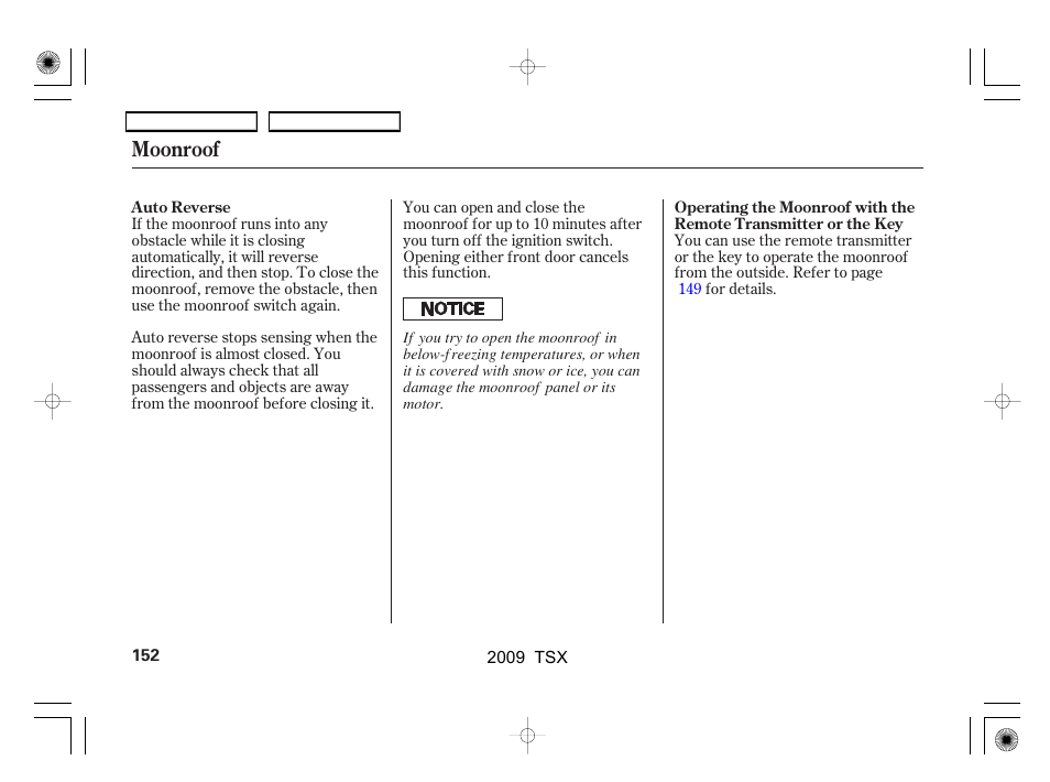 Moonroof | Acura 2009 TSX User Manual | Page 155 / 524