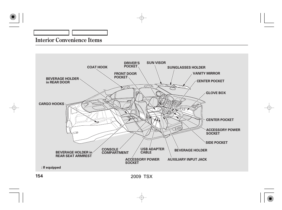 Interior convenience items | Acura 2009 TSX User Manual | Page 157 / 524