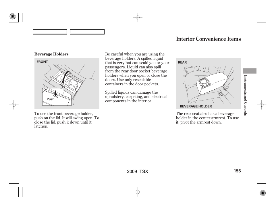 Interior convenience items | Acura 2009 TSX User Manual | Page 158 / 524