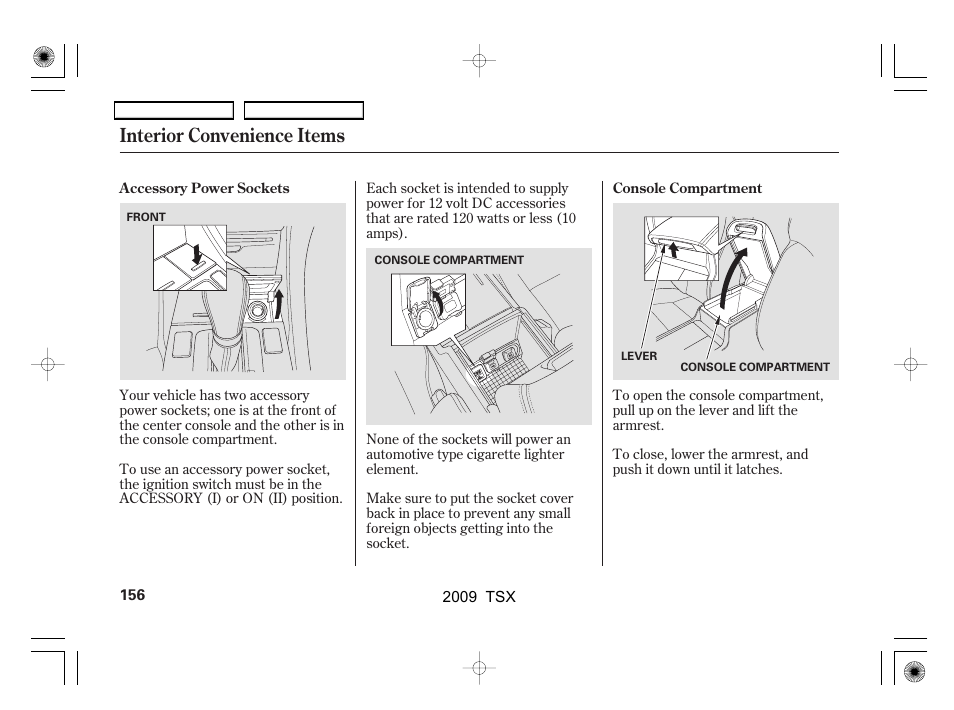 Interior convenience items | Acura 2009 TSX User Manual | Page 159 / 524