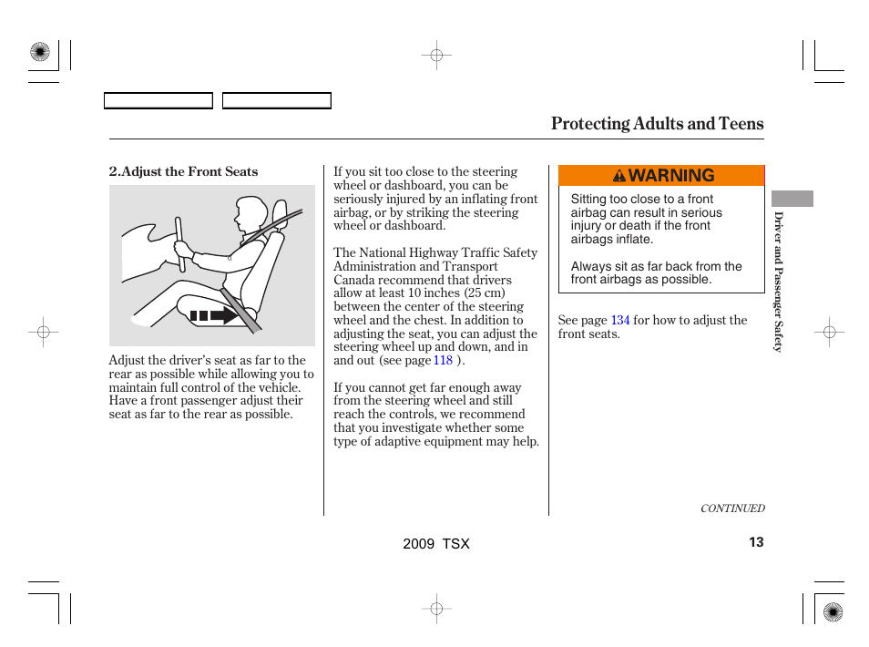 Protecting adults and teens | Acura 2009 TSX User Manual | Page 16 / 524