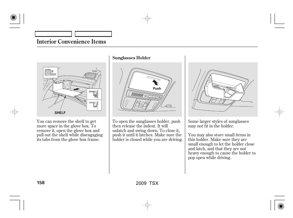 Interior convenience items | Acura 2009 TSX User Manual | Page 161 / 524