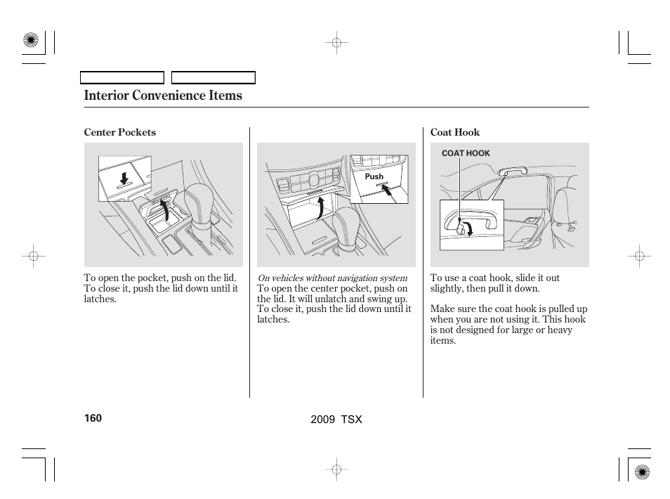 Interior convenience items | Acura 2009 TSX User Manual | Page 163 / 524