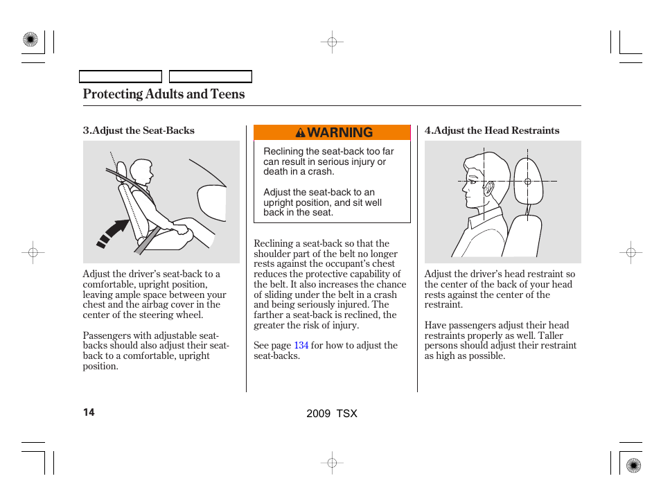 Protecting adults and teens | Acura 2009 TSX User Manual | Page 17 / 524