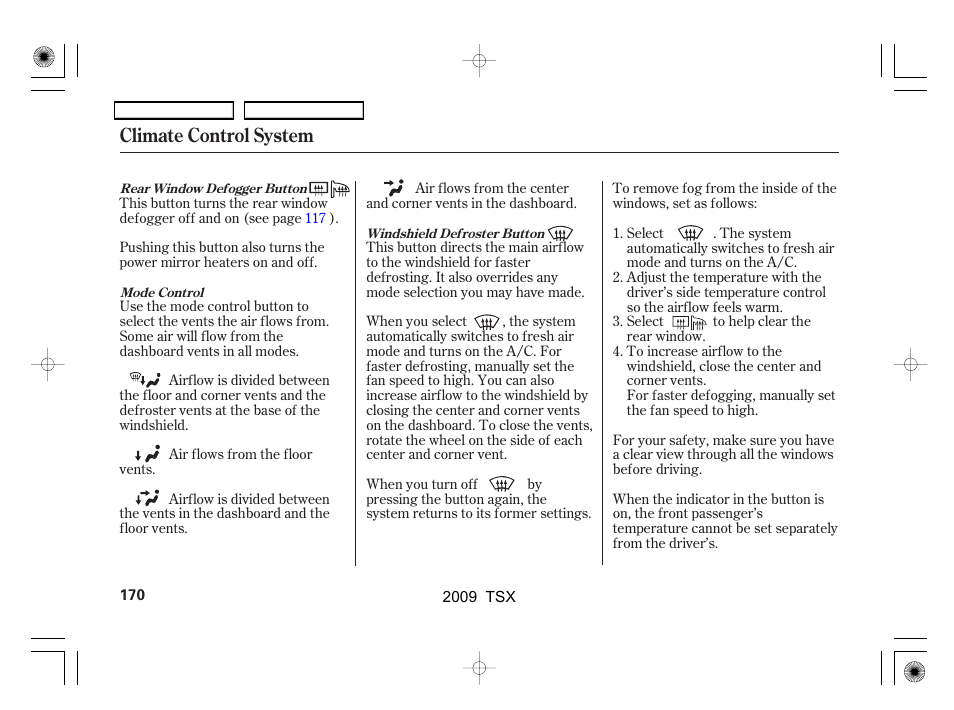 Climate control system | Acura 2009 TSX User Manual | Page 173 / 524