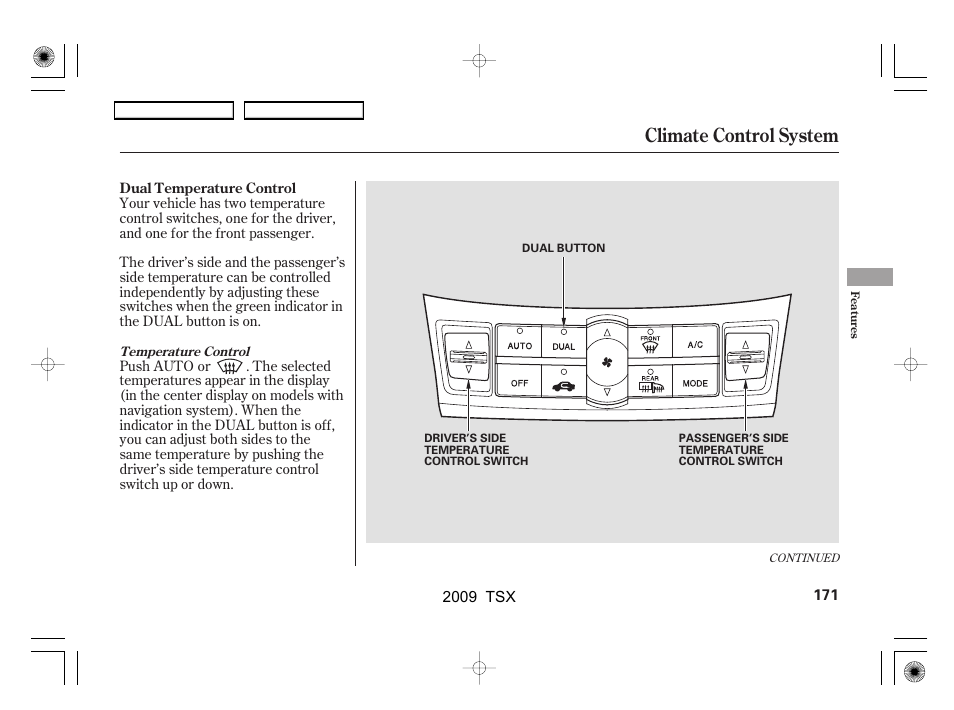 Climate control system | Acura 2009 TSX User Manual | Page 174 / 524