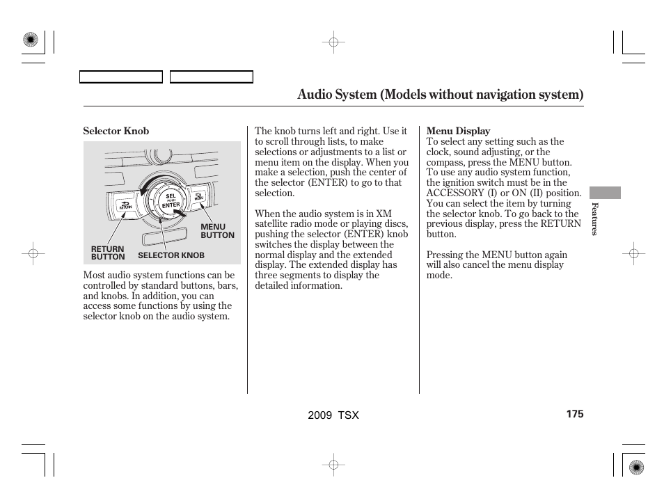 Audio system (models without navigation system) | Acura 2009 TSX User Manual | Page 178 / 524