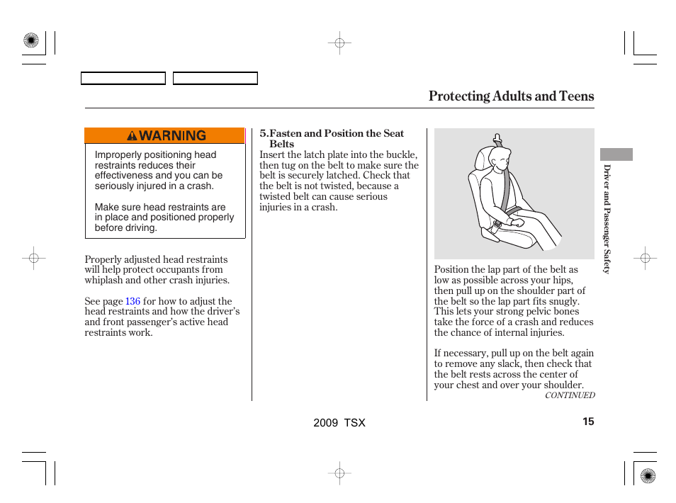 Protecting adults and teens | Acura 2009 TSX User Manual | Page 18 / 524