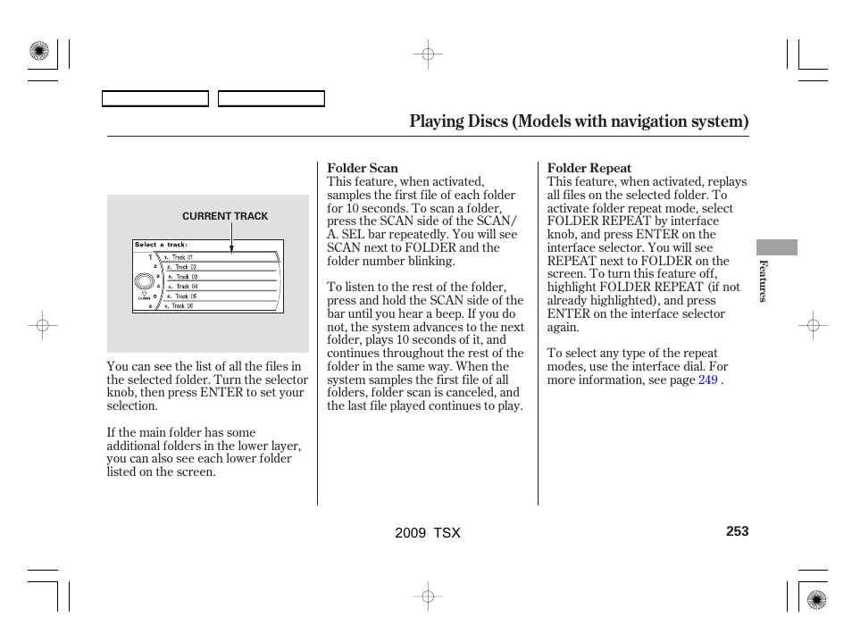 Playing discs (models with navigation system) | Acura 2009 TSX User Manual | Page 256 / 524