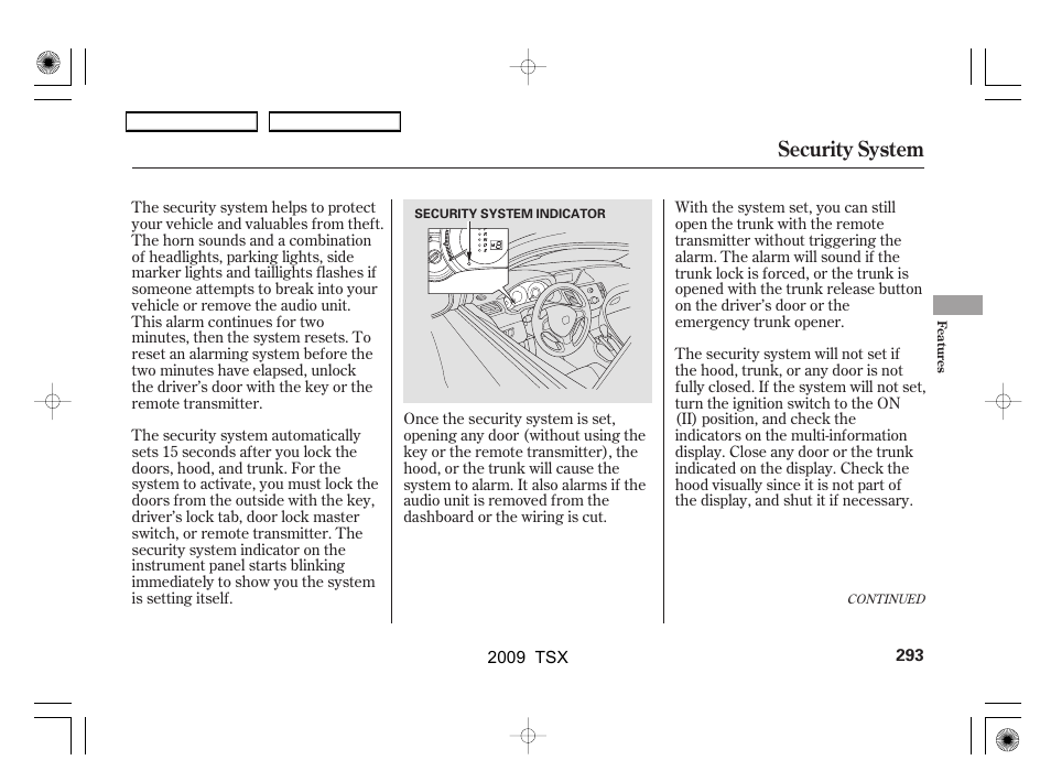Security system | Acura 2009 TSX User Manual | Page 296 / 524