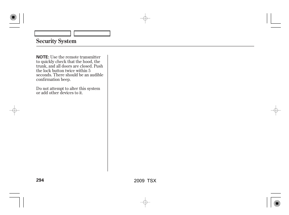 Security system | Acura 2009 TSX User Manual | Page 297 / 524