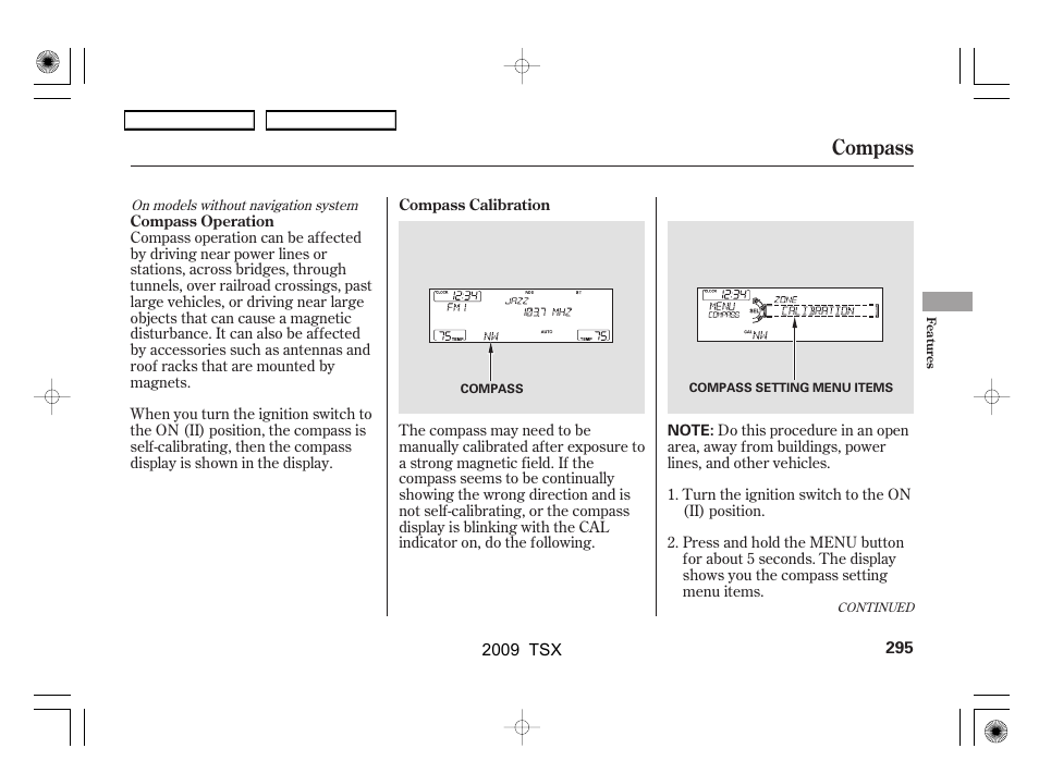 Compass | Acura 2009 TSX User Manual | Page 298 / 524
