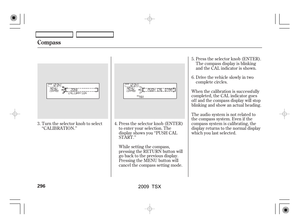 Compass | Acura 2009 TSX User Manual | Page 299 / 524