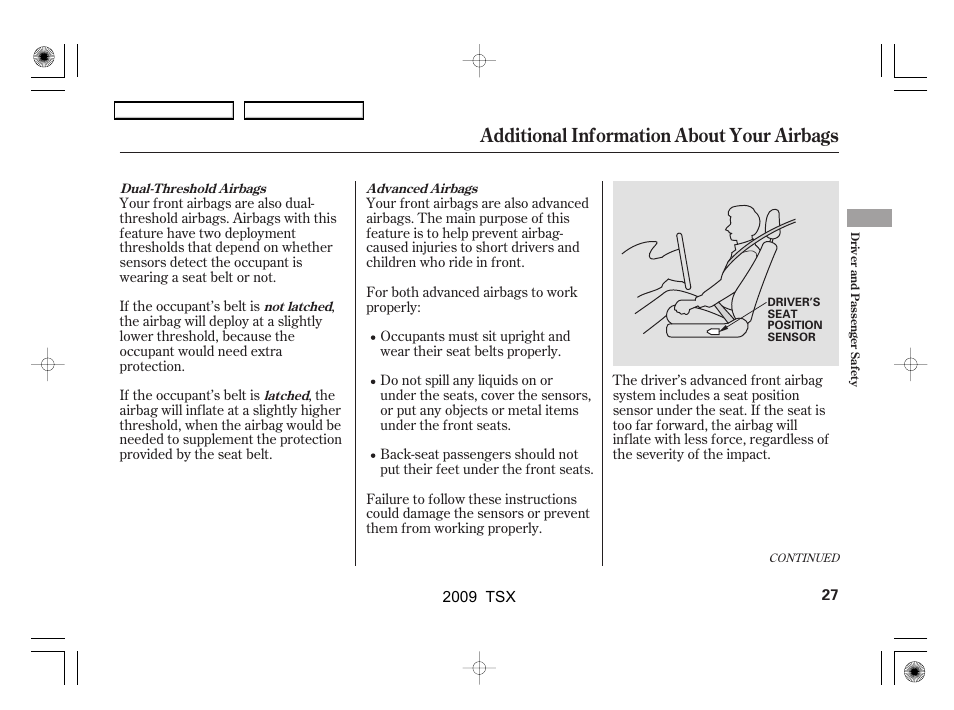 Additional information about your airbags | Acura 2009 TSX User Manual | Page 30 / 524