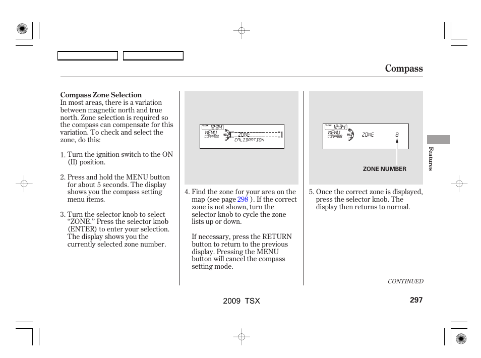 Compass | Acura 2009 TSX User Manual | Page 300 / 524