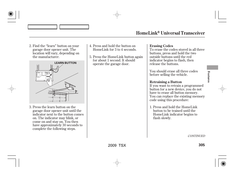 Homelink universal transceiver | Acura 2009 TSX User Manual | Page 308 / 524