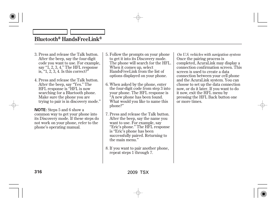 Bluetooth handsfreelink | Acura 2009 TSX User Manual | Page 319 / 524