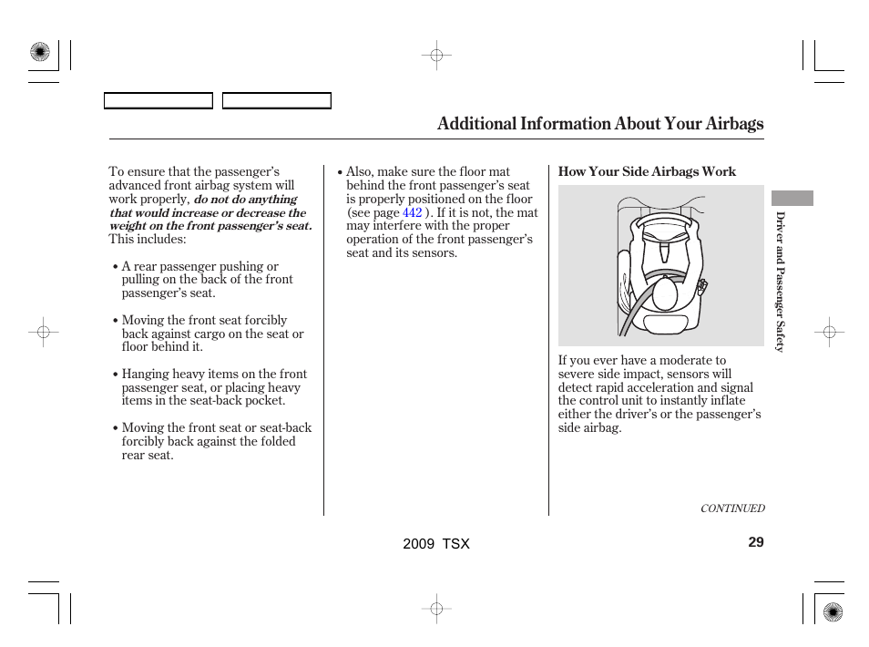 Additional information about your airbags | Acura 2009 TSX User Manual | Page 32 / 524