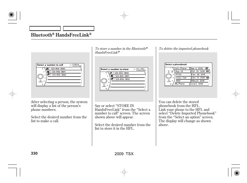 Bluetooth handsfreelink | Acura 2009 TSX User Manual | Page 333 / 524