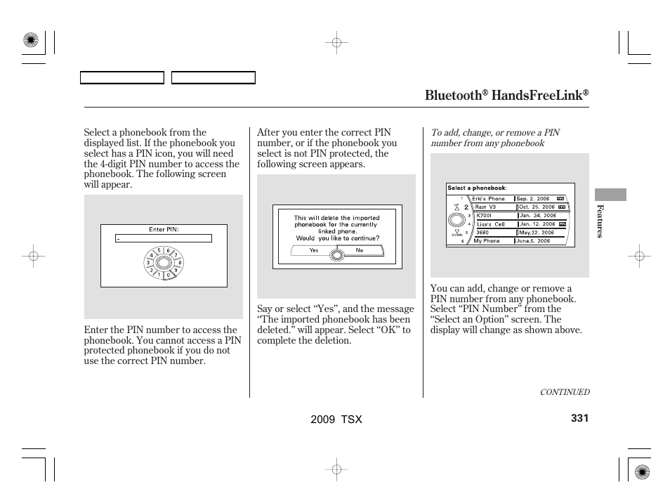 Bluetooth handsfreelink | Acura 2009 TSX User Manual | Page 334 / 524