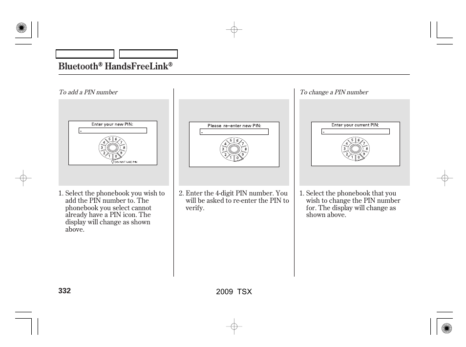 Bluetooth handsfreelink | Acura 2009 TSX User Manual | Page 335 / 524