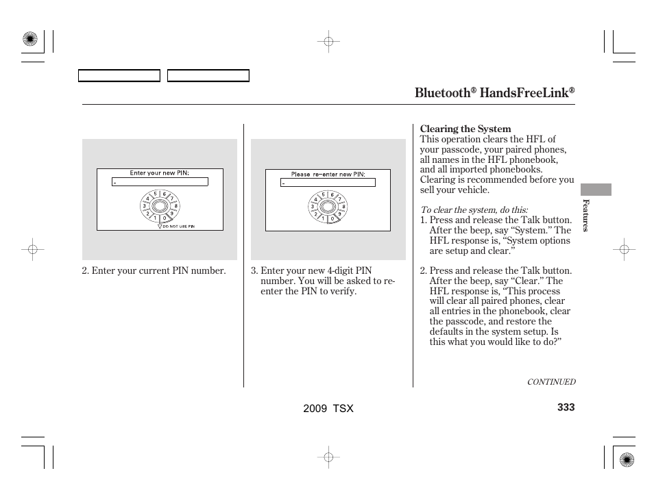 Bluetooth handsfreelink | Acura 2009 TSX User Manual | Page 336 / 524