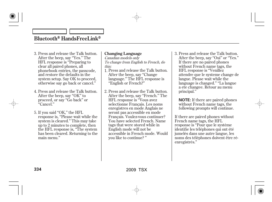 Bluetooth handsfreelink | Acura 2009 TSX User Manual | Page 337 / 524