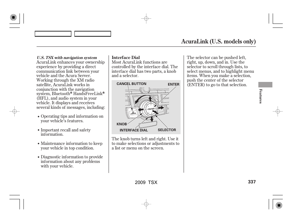Acuralink (u.s. models only) | Acura 2009 TSX User Manual | Page 340 / 524