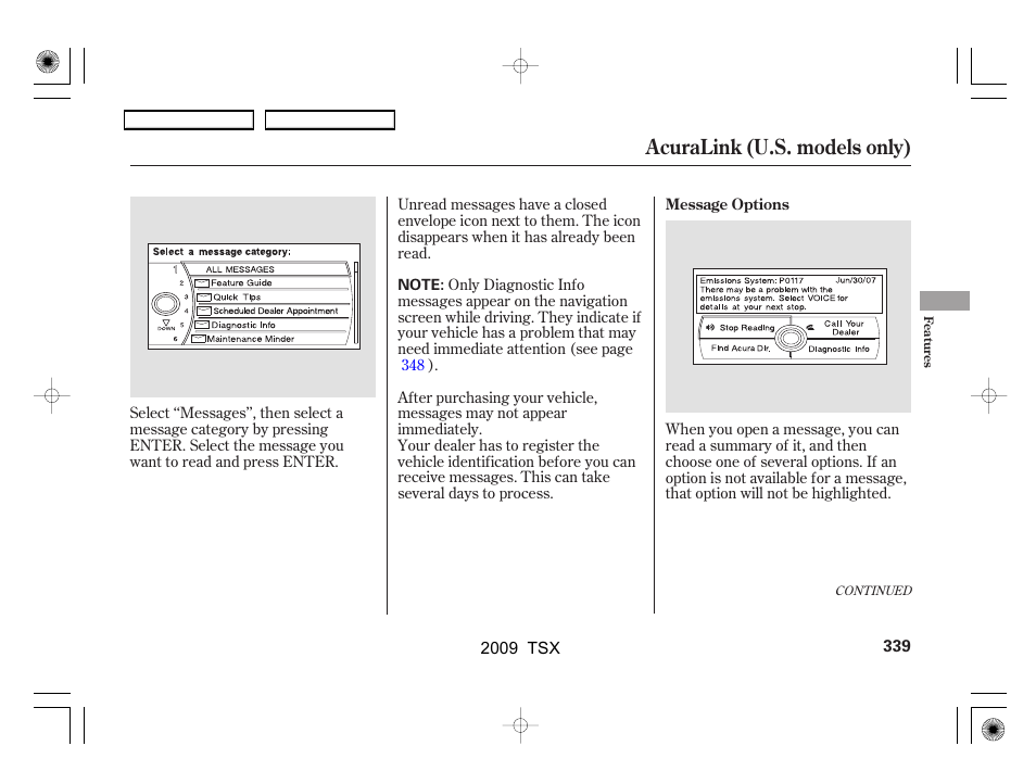 Acuralink (u.s. models only) | Acura 2009 TSX User Manual | Page 342 / 524
