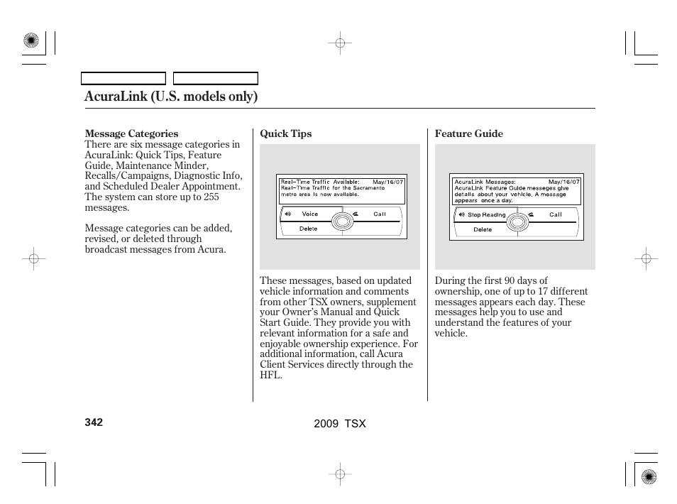 Acuralink (u.s. models only) | Acura 2009 TSX User Manual | Page 345 / 524
