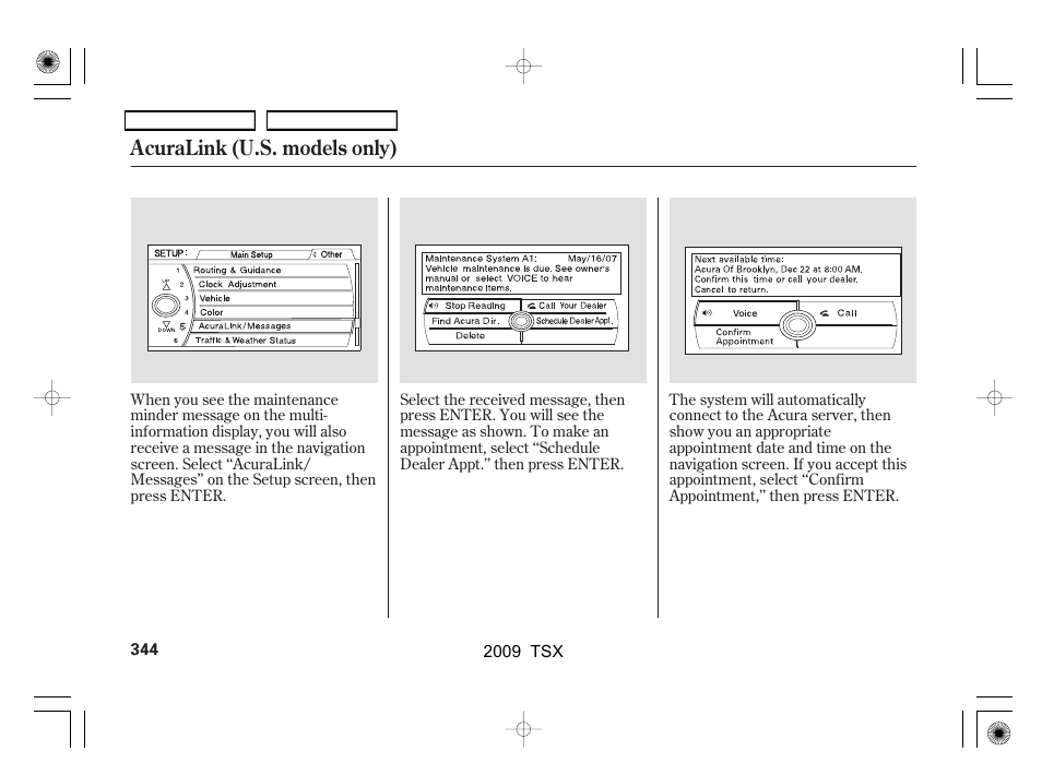 Acuralink (u.s. models only) | Acura 2009 TSX User Manual | Page 347 / 524