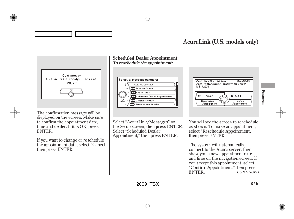 Acuralink (u.s. models only) | Acura 2009 TSX User Manual | Page 348 / 524