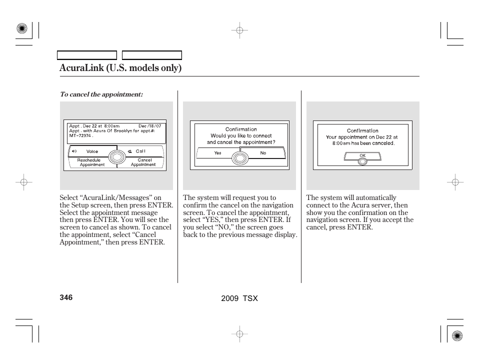 Acuralink (u.s. models only) | Acura 2009 TSX User Manual | Page 349 / 524