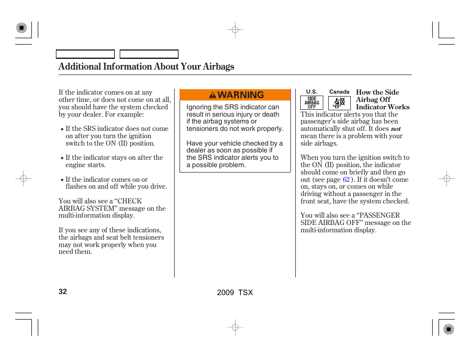 Additional information about your airbags | Acura 2009 TSX User Manual | Page 35 / 524
