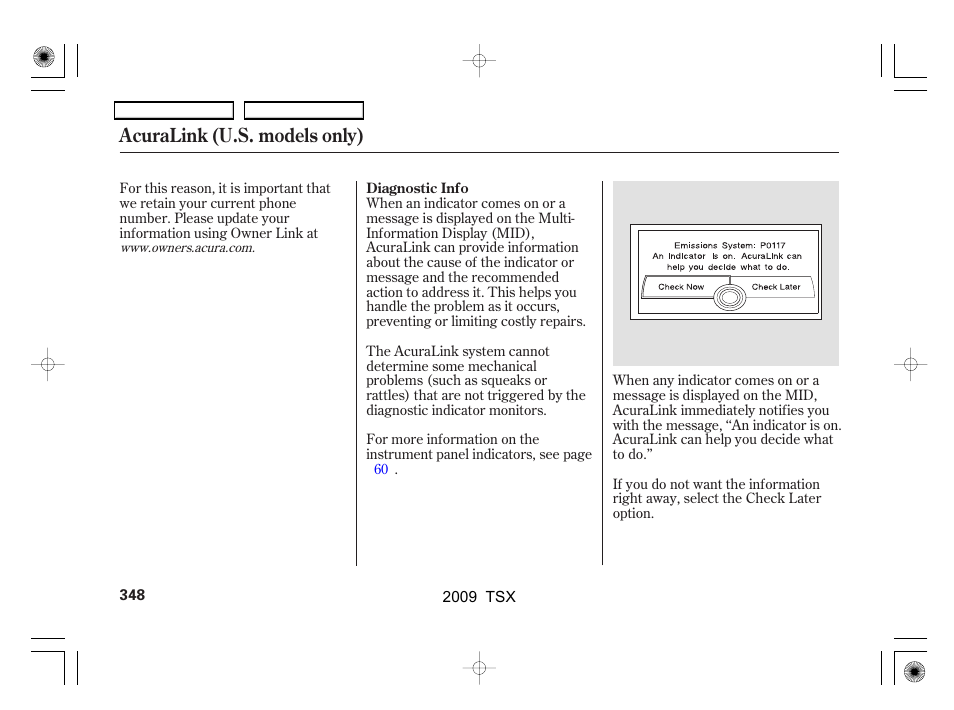 Acuralink (u.s. models only) | Acura 2009 TSX User Manual | Page 351 / 524