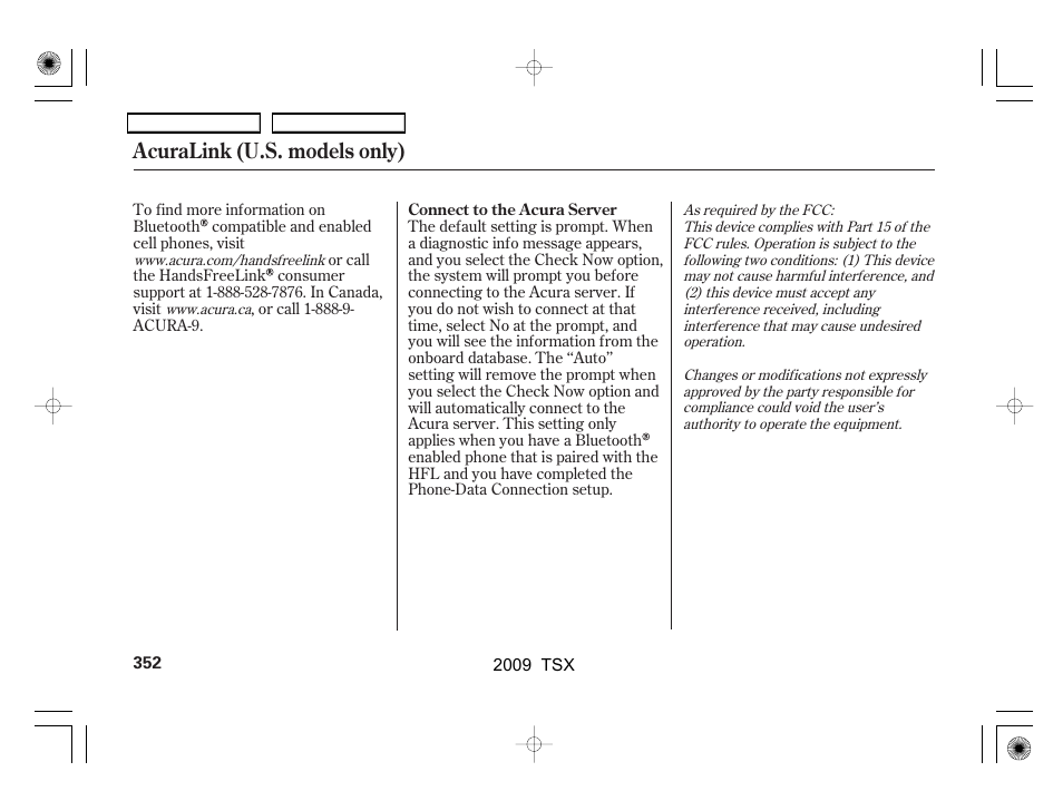 Acuralink (u.s. models only) | Acura 2009 TSX User Manual | Page 355 / 524