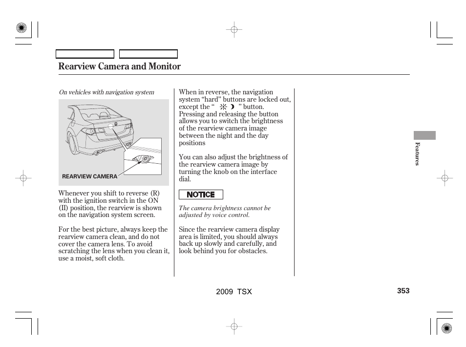 Rearview camera and monitor | Acura 2009 TSX User Manual | Page 356 / 524